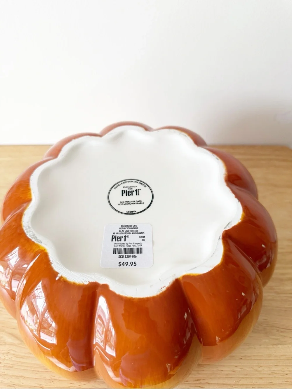 Pier 1 Hand Painted Dolomite Ceramic Pumpkin Soup Tureen Covered Casserole Dish